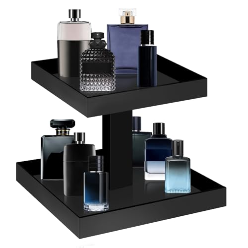 YAGELI Black Perfume Display Organizer Tray - Acrylic 2-Tier Bathroom Countertop Organizer Vanity Trays Makeup Storage Shelf Holder for Cosmetic Dresser Table Cabinet Kitchen???Black???