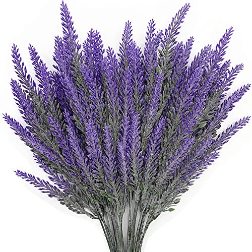 CATTREE Artificial Lavender for Decoration, Fake Flowers Flocked Plants Plastic Faux Flower Bundles Outdoor Indoor Wedding Bouquet Kitchen Table Centerpieces Arrangements DIY Decor - Purple 5 Pack