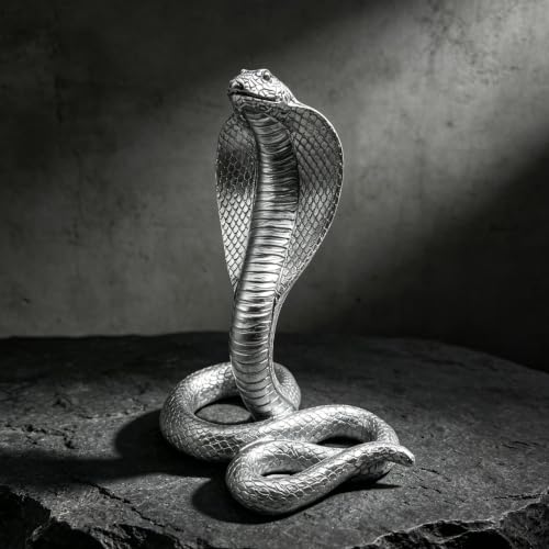 SHTWX King Cobra Snake Statue Figurine Sculpture Animal Figure Collectible Gifts for Snake Lover Office Home Decor Desk Accessories Decoration Garden Yard Figurines Outdoor Decor (Silver)