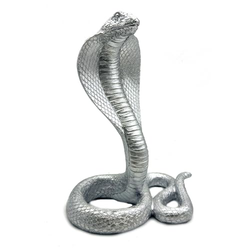 SHTWX King Cobra Snake Statue Figurine Sculpture Animal Figure Collectible Gifts for Snake Lover Office Home Decor Desk Accessories Decoration Garden Yard Figurines Outdoor Decor (Silver)