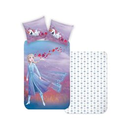 Disney Home Frozen Children's Reversible Bed Linen Set, 135 x 200 cm - Pillowcase 80 x 80 cm, 2-Piece Frozen Elsa and Olaf Bed Linen, Soft and Comfortable on the Skin, Super Soft Renforcé 100% Cotton
