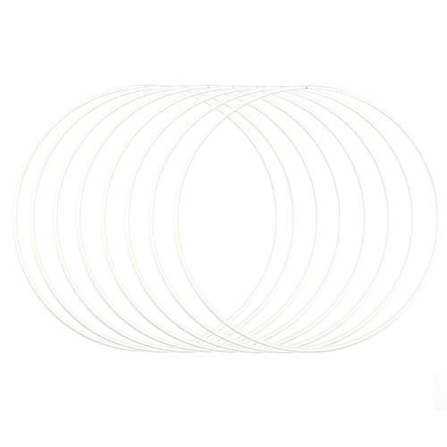 Vaessen Creative Metal Set for Crafts, 8 Pieces, White, 25 cm or 9.8 in Diameter, 3 mm Thick, Dream Catcher Hoop, Wreath Ring for Macrame Wall Hanging, Crochet, Boho D??cor or Wedding Decorations