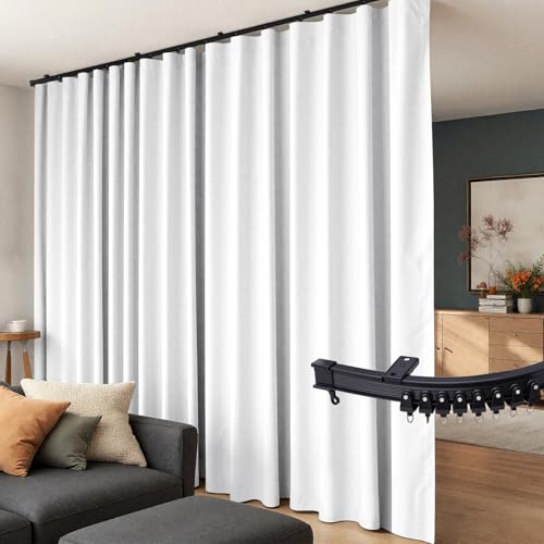 hoeflife Room Divider Curtain with Flexible Ceiling Track, Total Privacy Ceiling Track Curtains Blackout Sound Proof Floor to Curtains for Living Room Bedroom Patio Sliding Door (White, W150 x H96)