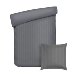 Pure Cotton 2-Piece Single Bed Linen – Duvet Cover 135 x 200 cm and Pillowcase 80 x 80 cm – 100% Cotton Sateen Woven Stripe Dobby, 80 Thread Count, 120 GSM – Oeko-TEX – Dobby – Dark Grey