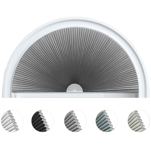 "Arch Window Shade Blackout Cellular Shades Half Moon Circle No Drill Blinds - 48""x24"" Honeycomb Cordless Self Adhesive Window Covering, Thermal, Easy to Cut & Install, Darkening Blind for Bedroom Office"