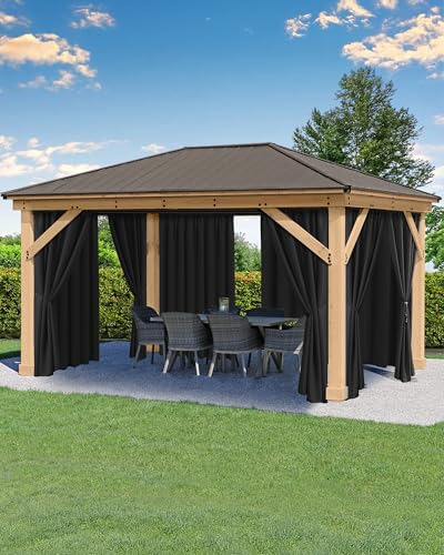 Outdoor Curtains for Patio Waterproof Rod Pocket 6 Pcs 54x84 Inch Black - Weatherproof Privacy Screens, Built-In Top Slots, Multipack Shading Ideal For Porch, Gazebo, Backyard Or Balcony