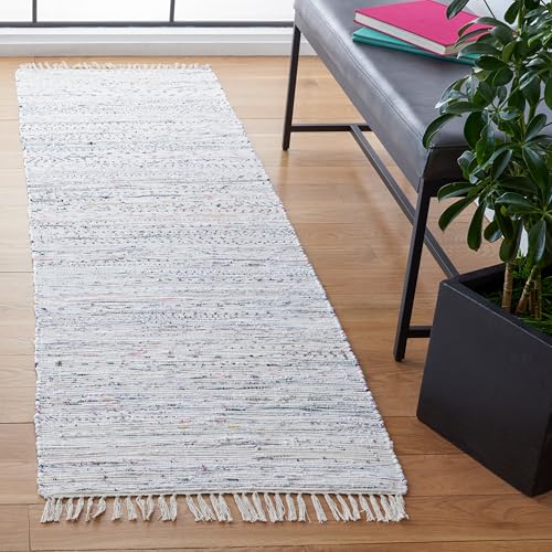 Safavieh Modern Indoor Flatweave Runner Area Rug, Rag Rug Collection, RAR121, in Ivory / Multi, 69 X 244 cm for Living Room, Bedroom or Any Indoor Space
