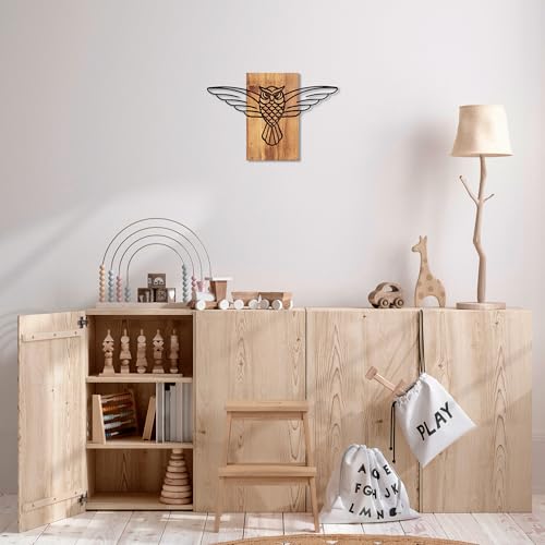 Decorative Wooden Wall Accessory, Black & Walnut, 38 x 3 x 25 cm, 50% Wood (3 cm) & 50% Metal (1 mm), Unique Design for Stylish Home Decor