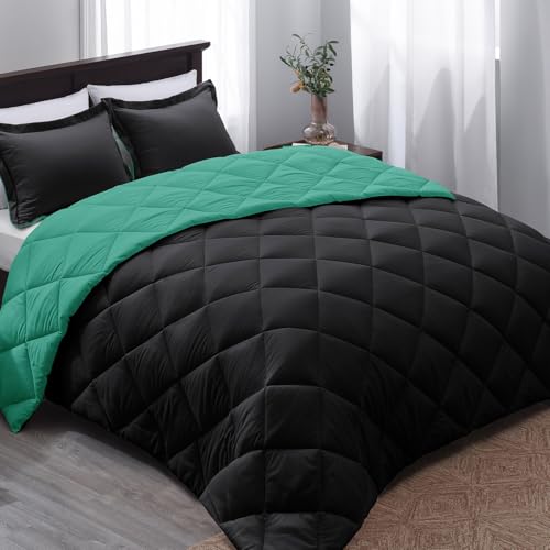 "Basic Beyond California King Comforter Set, Black/Mint Leaf Comforter Set Cali King for All Seasons, 1 Comforter 104""x96"" and 2 Pillow Shams 20""x36""+2"""
