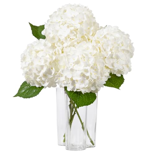 DuHouse 3Pcs Large Hydrangea Artificial Flowers,20 inch Latex Real Touch Hydrangeas Lifelike Hydrangea Flower for Home Wedding Bouquets Centerpieces Party Living Room Decoration(White)