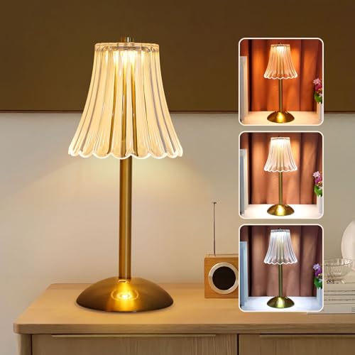 Goeco 5W 30cm Golden LED Table Lamp Bedside Lamp 3000K/4500K/6500K Night Light with Skirt Acrylic Lampshade, Mood Lighting with Metal Base for Bedroom