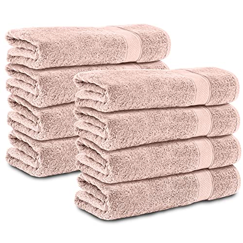 Komfortec Set of 8 Hand Towels 50 x 100 cm 100% Cotton Terry Towelling Soft Pink
