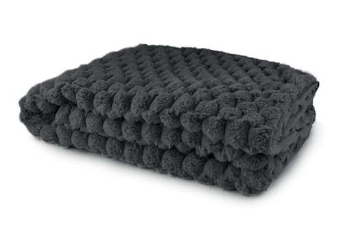 Emma Barclay Lush Luxurious Fluffy Faux Rabbit Fur Throw Blanket (Black, 55x71 (140x180cm))