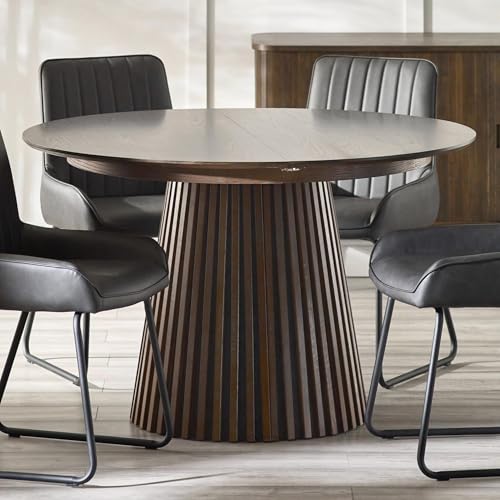 Julian Bowen Arya Extending Dining Table - Modern Kitchen Table for Dining Room, Ribbed Cone Pedestal Base, 120-200cm Width, Easy Extension, Seats up to 4-8 People