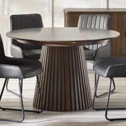 Julian Bowen Arya Extending Dining Table - Modern Kitchen Table for Dining Room, Ribbed Cone Pedestal Base, 120-200cm Width, Easy Extension, Seats up to 4-8 People