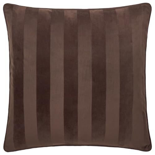Paoletti Regency Stripe Cushion Cover (Chocolate - 45x45cm) - Jacquard Velvet Bold Stripe Piped Trim Elegant Styling Decorative Case