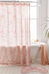"Luxape Bow Shower Curtain, Coquette Handcrafted Bow Tie Bath Curtain for Master Bathroom, Ruched Microfiber Bathroom Curtain with 12 Buttonholes, 72"" W x 72"" H (Coquette Pink)"