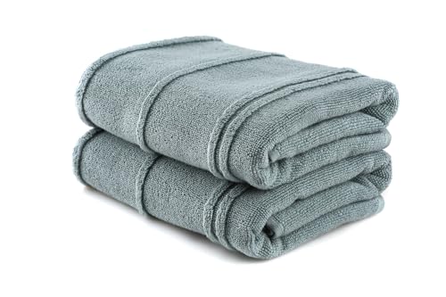 Foutastic Towel Set (2-Piece) 100% Microfibre 50 x 90 cm 450 gsm - Machine Washable at 40 C - Elegant Green for Home and Spa