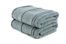 Foutastic Towel Set (2-Piece) 100% Microfibre 50 x 90 cm 450 gsm - Machine Washable at 40 C - Elegant Green for Home and Spa