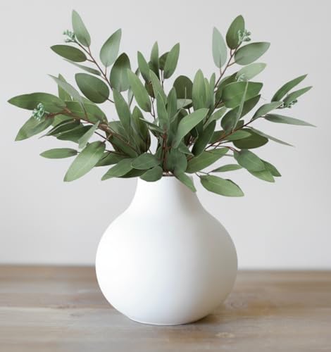 Carrot's Den White Round Vase - Minimalist Nordic, Japandi, Mid Century Modern Home Decor - Table Centerpiece, Wedding, Living Room, Bookshelf, Office, Modern Home, Entryway, Console (White)