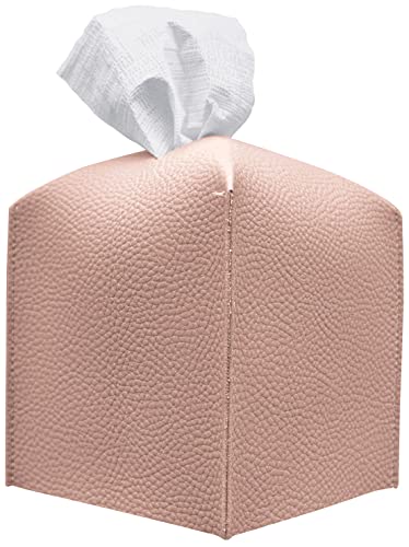 carrotez Tissue Box Cover, [Refined] Modern PU Leather Square Tissue Box Holder - Decorative Holder/Organizer for Bathroom Vanity Countertop, Night Stands, Office Desk & Car 5X5X5 - Rose Pink