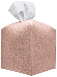 carrotez Tissue Box Cover, [Refined] Modern PU Leather Square Tissue Box Holder - Decorative Holder/Organizer for Bathroom Vanity Countertop, Night Stands, Office Desk & Car 5X5X5 - Rose Pink