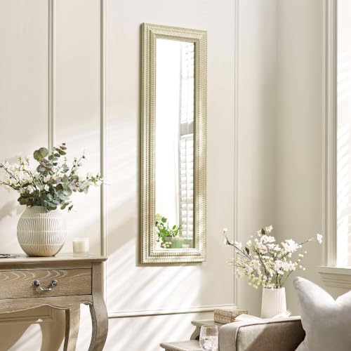 Julian Bowen Alanis Full Length Mirror, Rectangular, White - H130 x W40cm - Modern Mirror with Textured Frame for Bedroom & Living Room, No Assembly Required