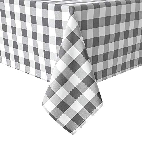 Hiasan Checkered Tablecloth Rectangle - Satin Resistant, Waterproof and Washable Gingham Table Cloth for 6 Foot Table, 60 x 140 Inch, Grey and White