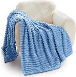 GC GAVENO CAVAILIA Ribbed Blanket Throw - Fluffy Fleece Throws For Sofas, Bed, Settee, Couch - Comfortable Extra Large Blankets & Throws - King Size 200x240 Cm - Denim Blue