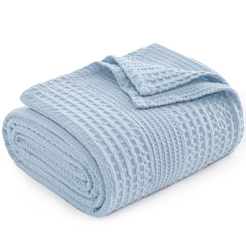"PHF Lightweight Waffle Weave Blanket Twin Size, Breathable & Ultra Soft, 66""x 90"" Soft & Cozy Thin Blanket for Spring & Summer & Hot Sleepers, Bed, Home Decor - Sky Blue"
