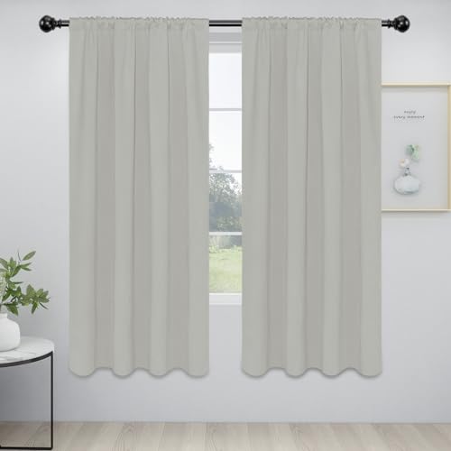 Easy-Going Rod Pocket Blackout Curtains for Bedroom, Room Darkening Window Curtains for Living Room, Thermal Insulated Noise Reduction Solid Window Drapes, 2 Panels(42x72 in, Greyish White)