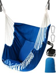 Chihee Hammock Chair Hanging Swing 2 Seat Cushions Included,Strong Webbing Straps and Hooks for Easy Hanging Soft Cotton Weave Hanging Chair Side Pocket Large Tassel Chair Set Comfort Indoor Outdoor