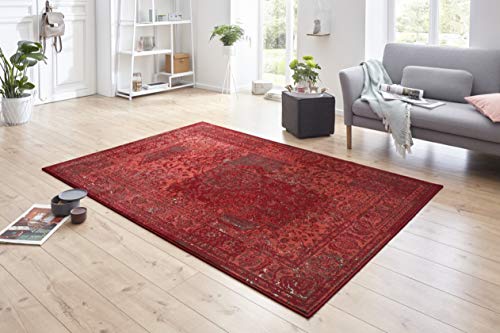 Hanse Home Plume Rug - Distressed Look Short Pile Modern Vintage Design Rugs for Dining Room, Living Room, Children's Room, Hallway, Bedroom, Kitchen - Red 120 x 170 cm. / 47.24
