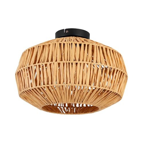 Eglo Ceiling Light Fixture Sheldon, Boho Living Room lamp, Bedroom and Hallway Lighting, Raffia Paper lampshade, E27 Socket, Ø 38 cm