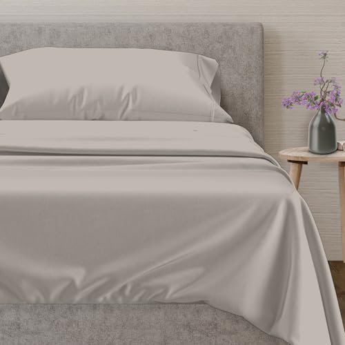 Mayfair Linen 100% Egyptian Cotton Sheets, Taupe Twin XL Sheets Set, 600 Thread Count Long Staple Cotton, Sateen Weave for Soft and Silky Feel, Fits Mattress Upto 18'' DEEP Pocket