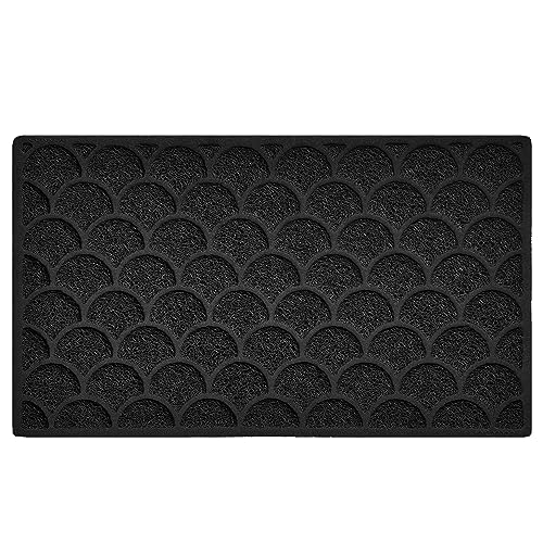 Nicoman Fish Scale Shape Low Profile Outdoor Dirt-Trapper Door Mat Washable Barrier Heavy Duty Doormat – (Drainage Open-Back, Black, 75 x 44cm)