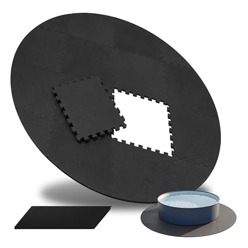 Relaxdays Pool Mats, 17-piece, 1.2 cm x 200 cm, foam, round pool underlay, interlocking, black
