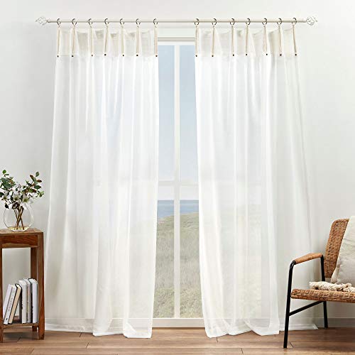 "Exclusive Home Hawkins Sheer Bronze Ring Top Curtain Panels, 54""x96"", Natural, Set of 2"