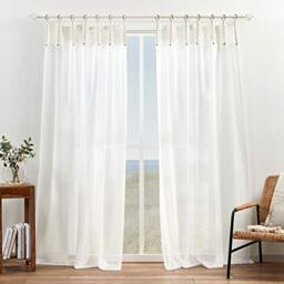 "Exclusive Home Hawkins Sheer Bronze Ring Top Curtain Panels, 54""x96"", Natural, Set of 2"