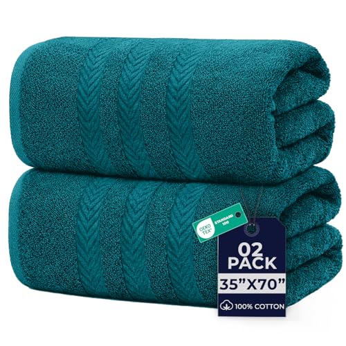 Dan River Pack of 2 Bath Sheet 35x70 Inches, Premium Oversized Towels for Adults, Super Soft and Quick Dry - Teal