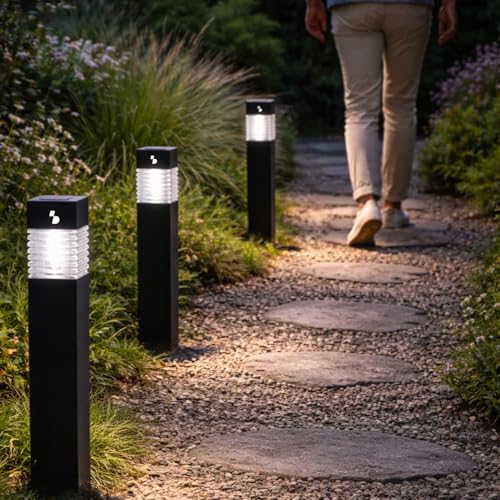 BEPER P207ILO030 Set of 3 Solar Garden Step Lights, Outdoor LED Solar Lights with Spike, Automatic Switch-On, Pathway and Flowerbed Lighting, IP44