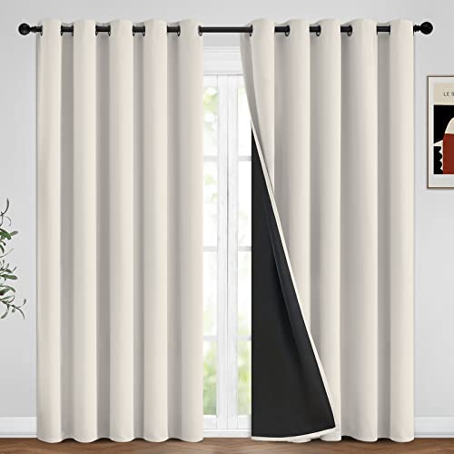 Yakamok Full Blackout Curtains 84 Inches Long,Blackout Curtain Panels for Bedroom, Grommet Top Thermal Insulated Drapes with Black Liner for Living Room(62Wx84L, Cream, Set of 2)