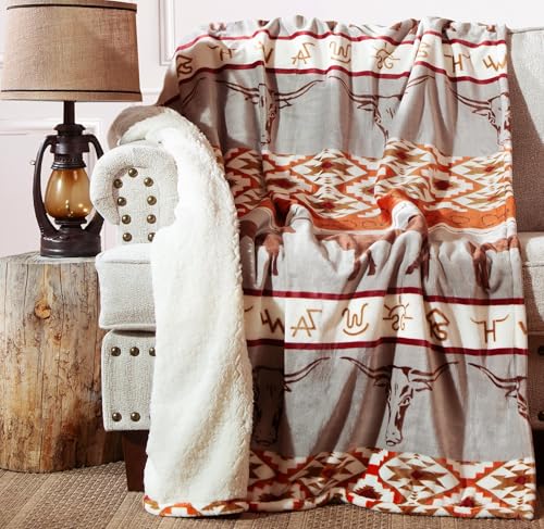 "CARSTENS, INC. Ultra Premium Super Soft Plush Sherpa Fleece Oversized Throw Blanket 54"" x 68"", Longhorn"
