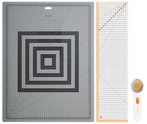 "Fiskars Sewing Starter Set, Rotary Cutter with ?? 45 mm - Self-Healing A2 Cutting Mat (45 x 60 cm/18 x 24""), Patchwork Ruler (15 x 60 cm), 3 pieces, 1066046"