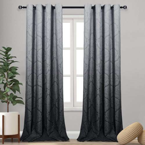 DWCN Ombre Blackout Curtains for Living Room - Thermal Insulated Block Light Energy Saving Privacy Gradient Damask Grommet Window Curtains for Bedroom, Set of 2 Panels, 52 x 102 Inch Length, Black