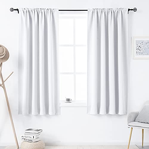 DUALIFE Pure White Room Darkening Curtains for Living Room - 63 Inch Length Rod Pocket Thermal Insulated Energy Saving Soundproof Curtains for Bedroom Set of 2 Panels (White 54x63)