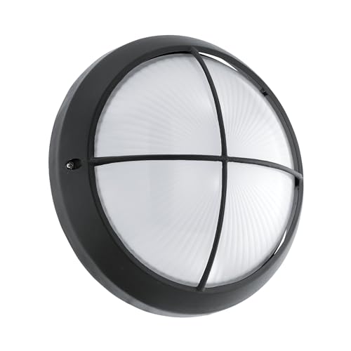 Eglo LED Ceiling Light for Outdoors Siones 1, Outdoor Ceiling lamp, wall Light Made of Black die-cast Aluminium, White Textured Glass, Warm White Outdoor lamp, IP44