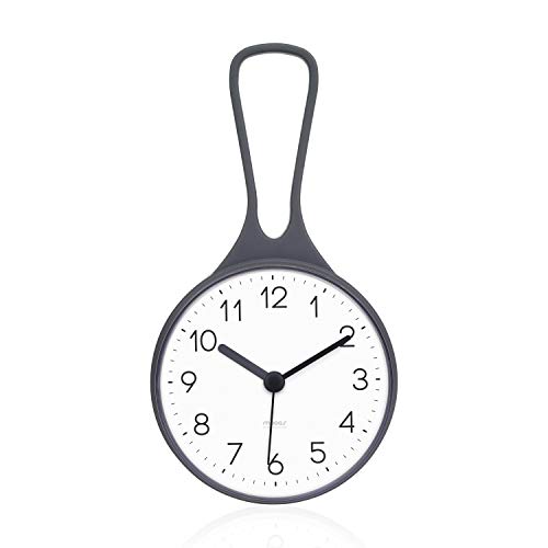 Mooas Loop Shower Waterproof Hanging Clock with Hook, Non-Ticking Battery Operated for Kitchen, Bathroom, Shower Booth (Gray)