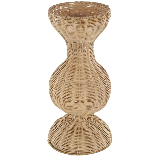 "Deco 79 Rattan Handmade Decorative Vase Woven Hourglass Centerpiece Vase with Dome Base, Vase for Home Decoration 8"" x 8"" x 16"", Brown"