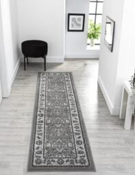 Obsidian Modern Low Pile Area Rug - Polypropylene Weaving - Jute Backing - Floral Traditional Abstract Designs Rugs, Grey, 60x220 cm